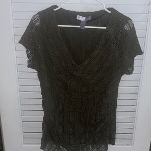 Nine & Co. Black Lace V-Neck Short Sleeve Blouse
